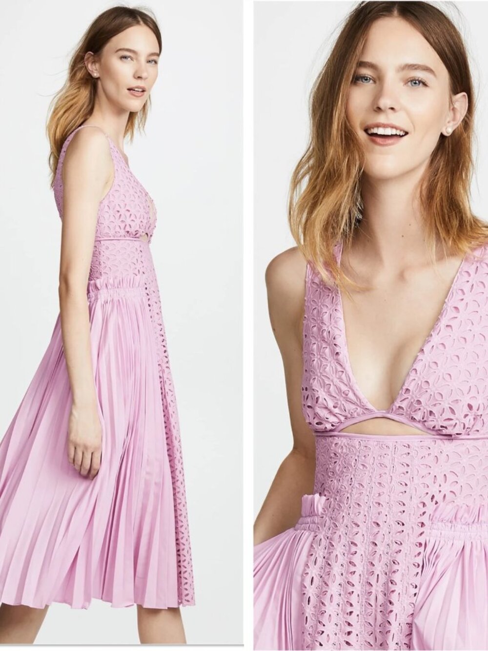 Self Portrait Broderie Anglaise and Pleated Panel Midi Dress